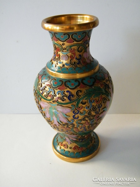 Vintage oriental compartment enamel, fire enamel copper vase