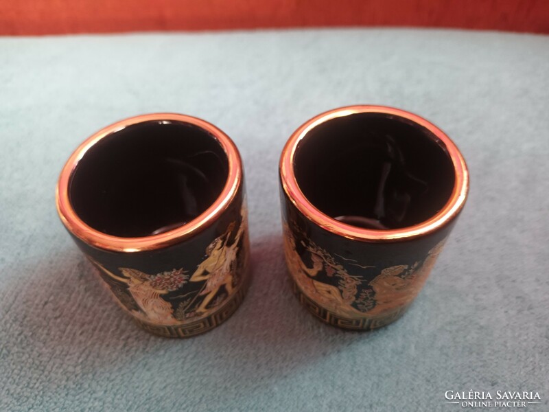 1 Pair of gilded Greek porcelain cups, souvenir items, handmade in Greece