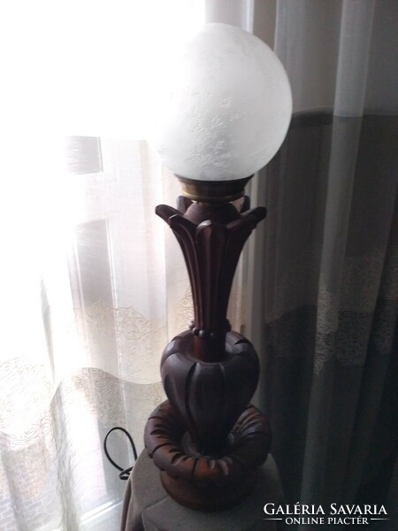 Art deco carved wooden table lamp