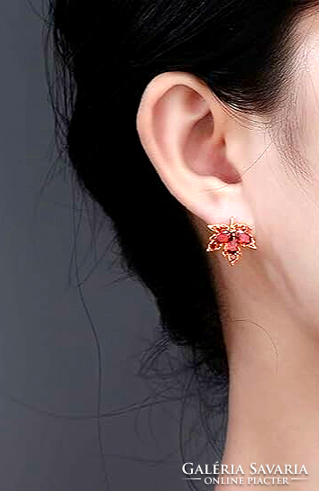 Red maple leaf, gold-plated earrings 188