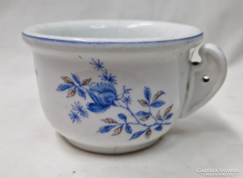 Flower-patterned, old coma mug, thick-walled, also painted on the bottom