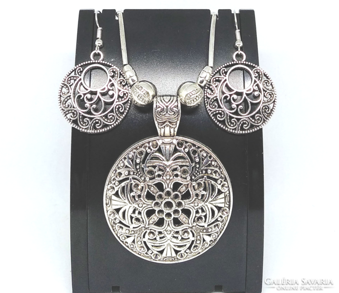 Tibetan silver filigree necklace and earring set 100