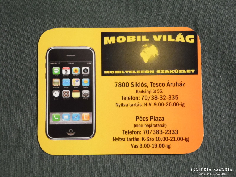 Kártyanaptár,kisebb méret, Mobil Világ  mobiltelefon üzlet, Pécs,Siklós,  2009, (6)