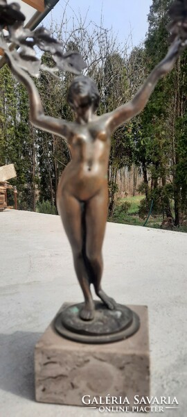 Antik Női akt bronzszobor lámpaalj