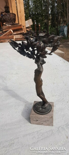 Antique female nude bronze statue lamp base