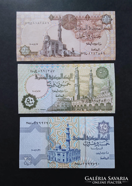 Egypt 1 pound / pound + 50 + 25 piastres 2005, unc