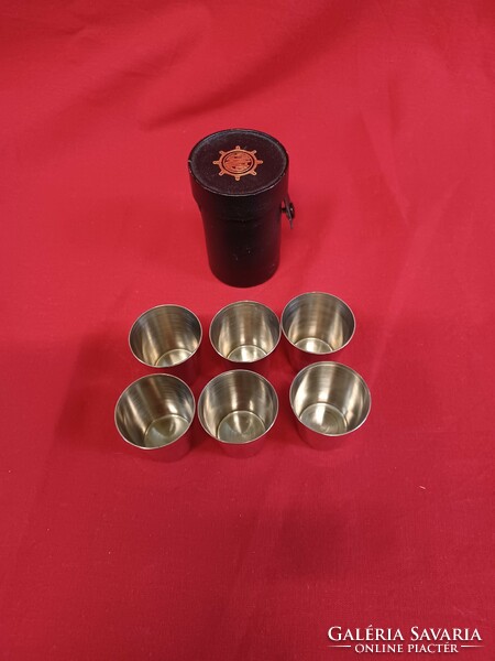 Cup with leather case./ Ganz/ 6 pcs.