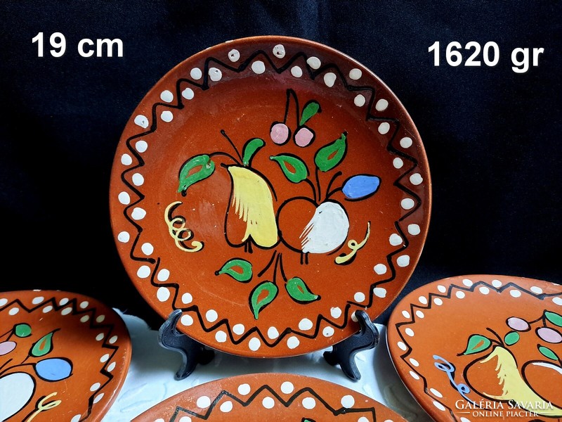 6 Hódmezővásárhely ceramic breakfast plates with fruit pattern