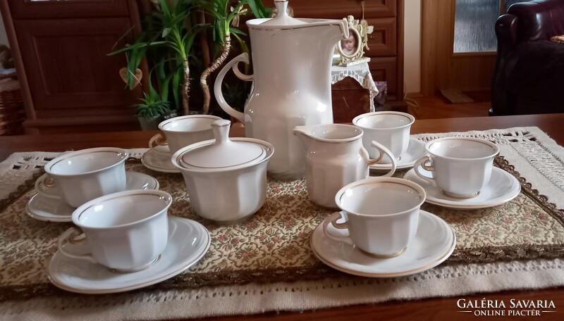 Hollóháza white gold bordered porcelain coffee set