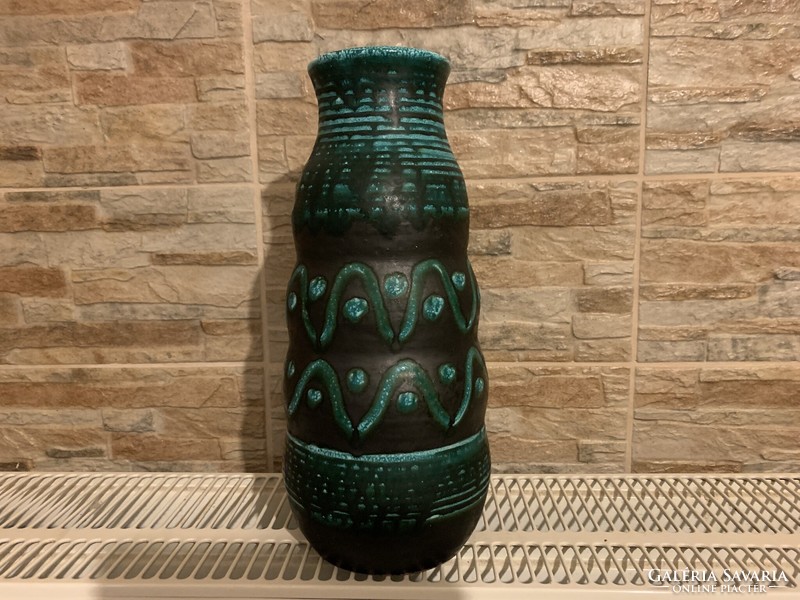 Industrial artist's marked vase, black-turquoise green, 29 cm.
