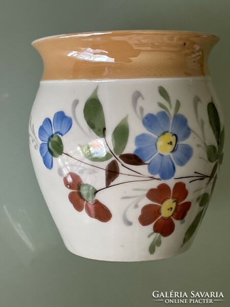 Gyönyörű gyűjtői régi kézzel festett hasas porcelán bögre,