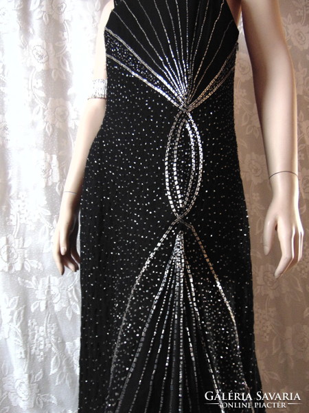 Beaded half-shoulder black prom dress