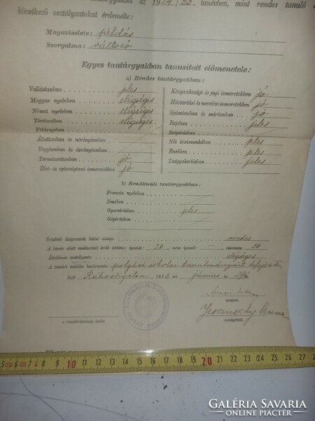 Rákosliget civil girls' school certificate, 1925.