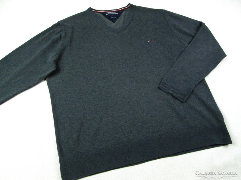 EREDETI TOMMY HILFIGER (2XL) ELEGÁNS HOSSZÚ UJJÚ FÉRFI SÖTÉTSZÜRKE PULÓVER