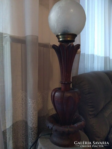 Art deco carved wooden table lamp