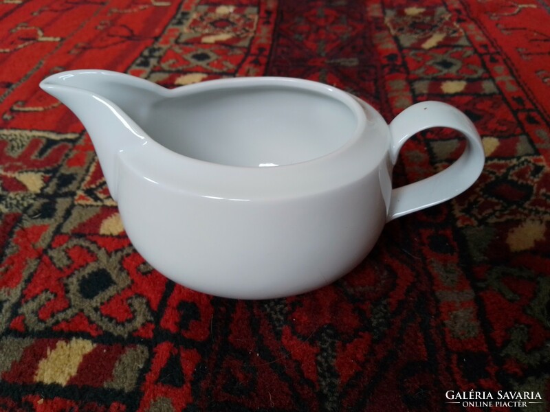 Nice small white glazed porcelain sauce bowl, pitcher, spout with handle, flawless