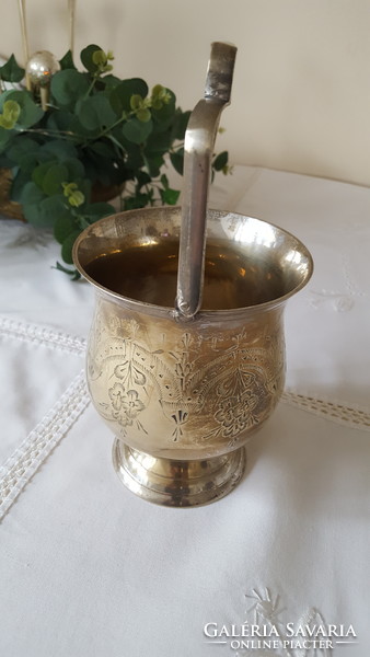 Silver-plated round chiseled copper ice cube holder, ice bucket