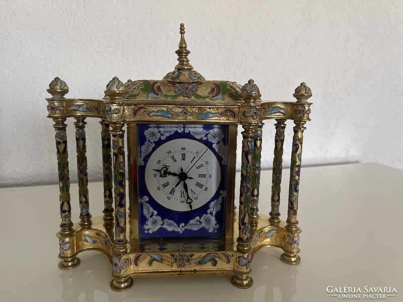 Antik gyönyörű Francia Cloisonne rekeszzománc kandalló óra.