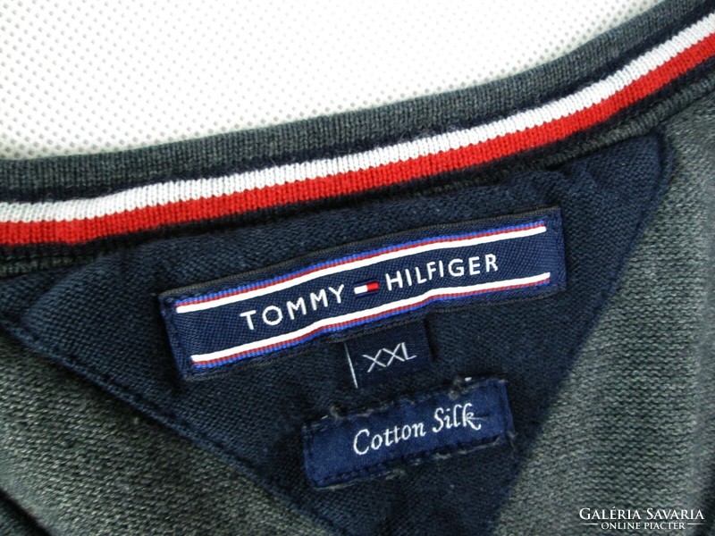 EREDETI TOMMY HILFIGER (2XL) ELEGÁNS HOSSZÚ UJJÚ FÉRFI SÖTÉTSZÜRKE PULÓVER