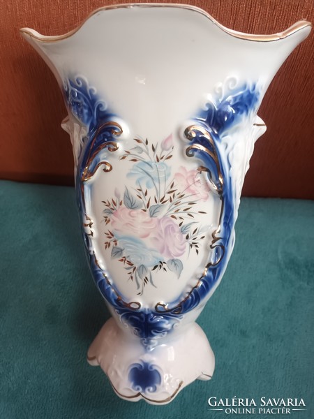 Beautiful large crown regal Romanian porcelain vase with floral pattern decor.