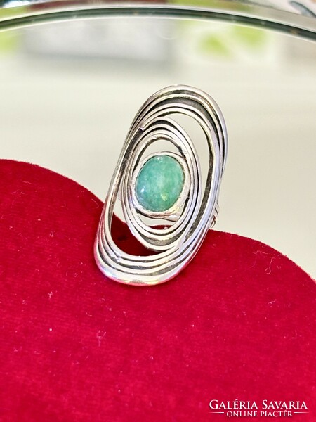 Art-deco style silver ring with amazonite stone