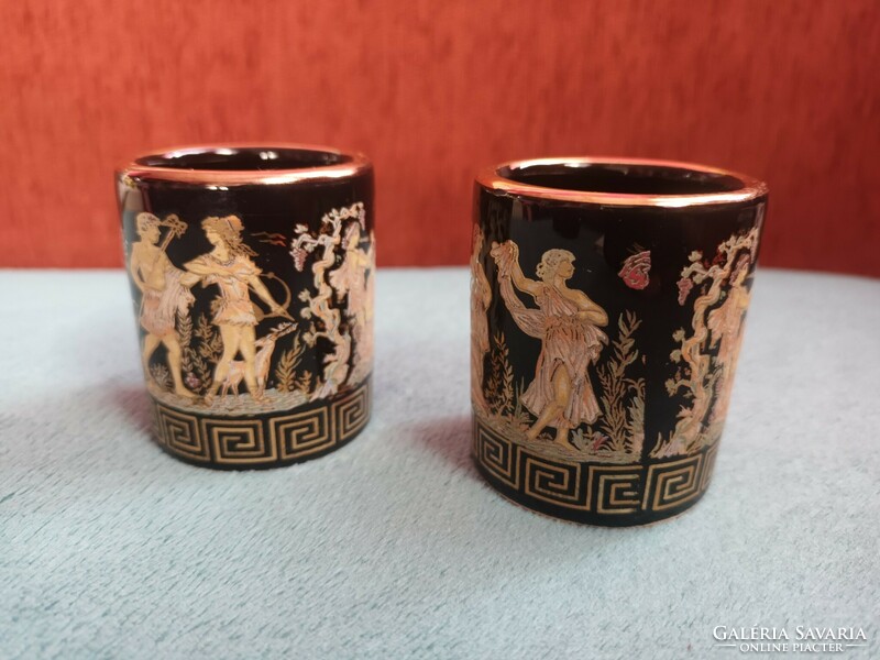 1 Pair of gilded Greek porcelain cups, souvenir items, handmade in Greece