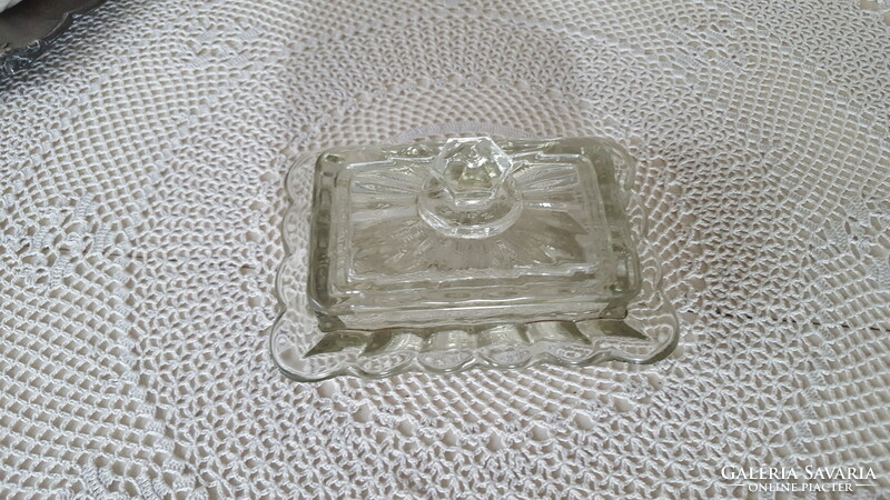 Old small thick glass butter container