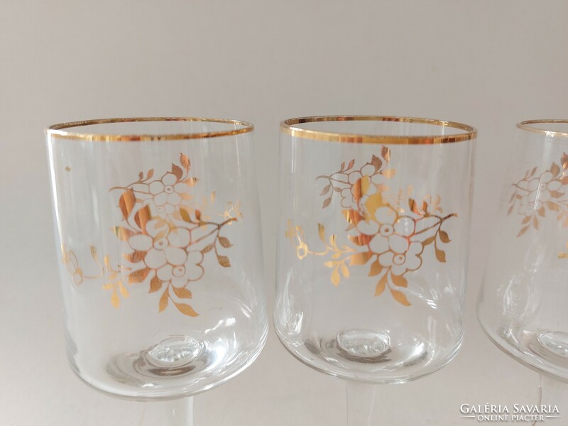 Retro glass stemmed glass with flower pattern 5 pcs