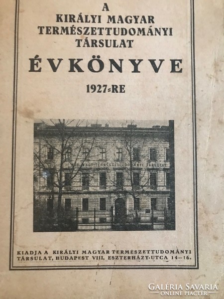 A királyi magyar természettudományi társulat Évkönyve 1927-re