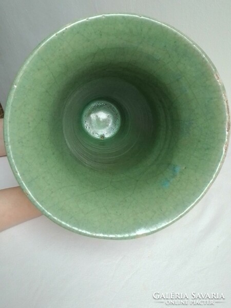 Rare! Antique art deco cracked celadon glazed galaskó gyula ceramic earthenware vase flower ornament 27 cm