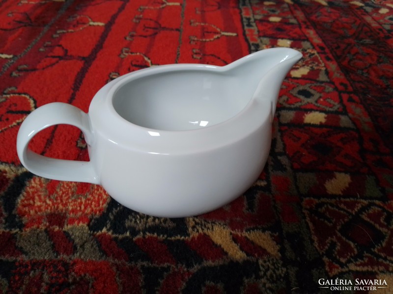 Nice small white glazed porcelain sauce bowl, pitcher, spout with handle, flawless