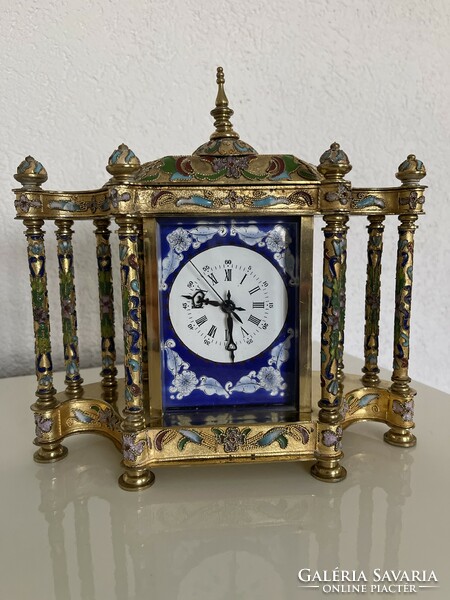 Antik gyönyörű Francia Cloisonne rekeszzománc kandalló óra.
