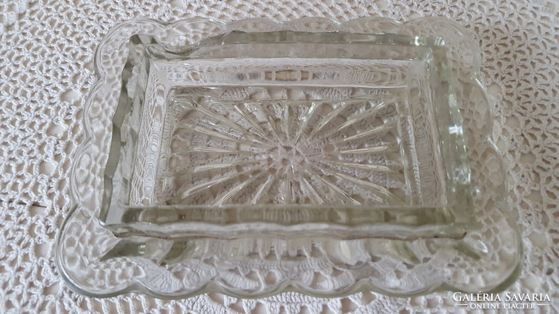 Old small thick glass butter container