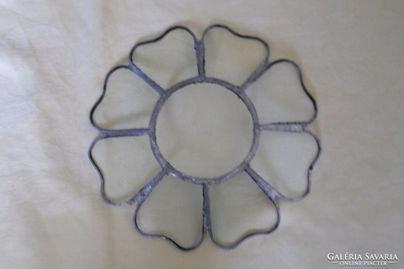 Antik üveg tányér ónkeretes 17x1,5 cm