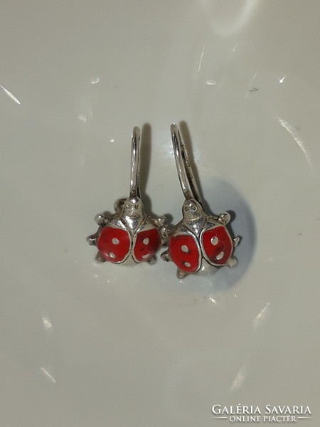 Old enameled silver ladybug earrings