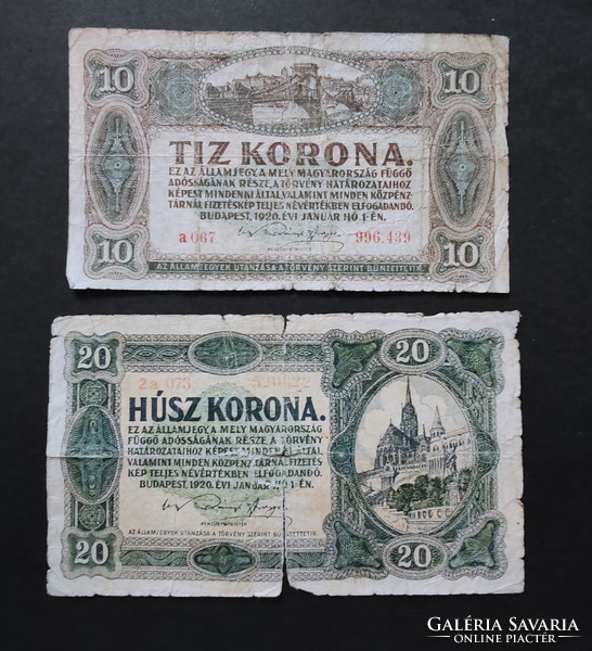 10 + 20 Korona 1920, VG