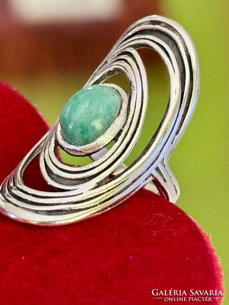 Art-deco Stílusú ezüst gyűrű, Amazonit kővel