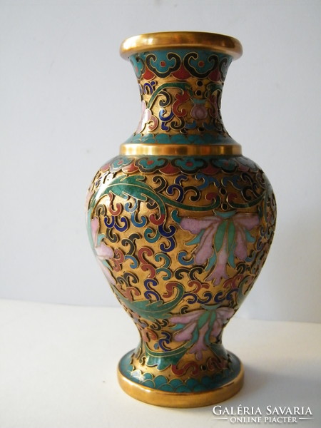 Vintage oriental compartment enamel, fire enamel copper vase