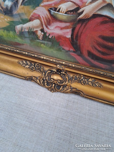 Beautiful signed Virgin Mary with baby Jesus painting in blonde frame holy image