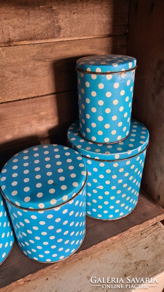 Retro blue polka dot metal boxes