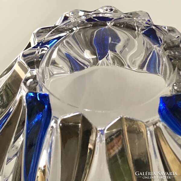 Italian lead crystal glass bowl with cobalt blue and antique gold überfang, 24 x 24 cm