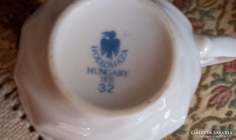 Hollóházi Fehér Arany szegélyes Porcelán kávéskészlet