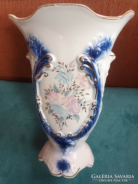 Beautiful large crown regal Romanian porcelain vase with floral pattern decor.