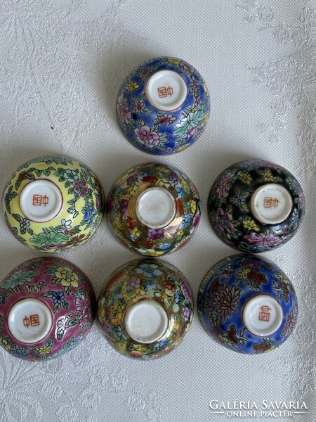 Rare Chinese sake small cabinet with 7 egg porcelain cups, they are beautiful.