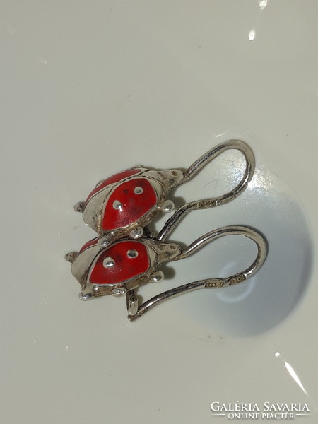 Old enameled silver ladybug earrings