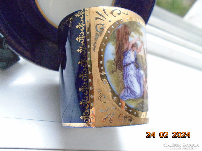 Altwien cobalt-gold mocha cup with coaster, mythological scene