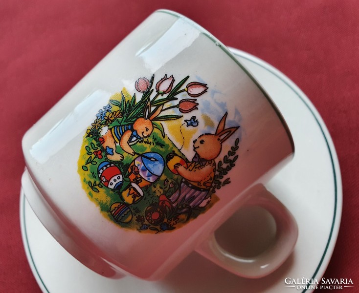 Húsvéti nyuszis német porcelán kávés teás szett csésze bögre tányér csészealj reggeliző