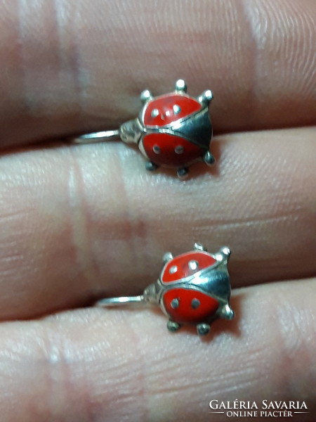 Old enameled silver ladybug earrings