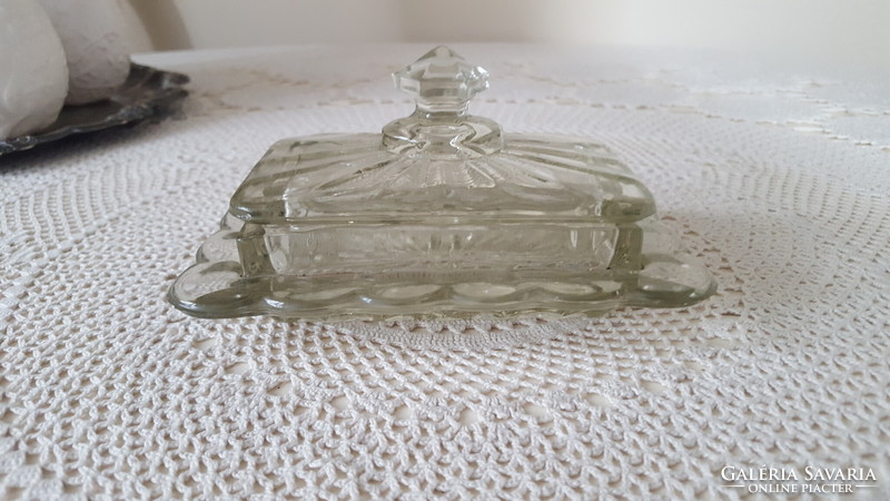 Old small thick glass butter container