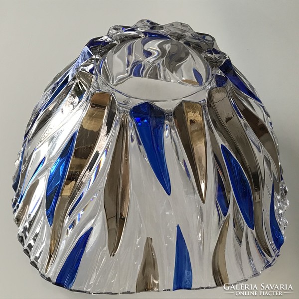 Olasz ólomkristály üvegtál kobaltkék és óarany überfanggal, 24 x 24 cm